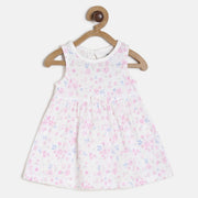 Baby Girls White & Pink Floral Printed Sleeveless Cotton Dress Regular Fit Casual Baby Dress