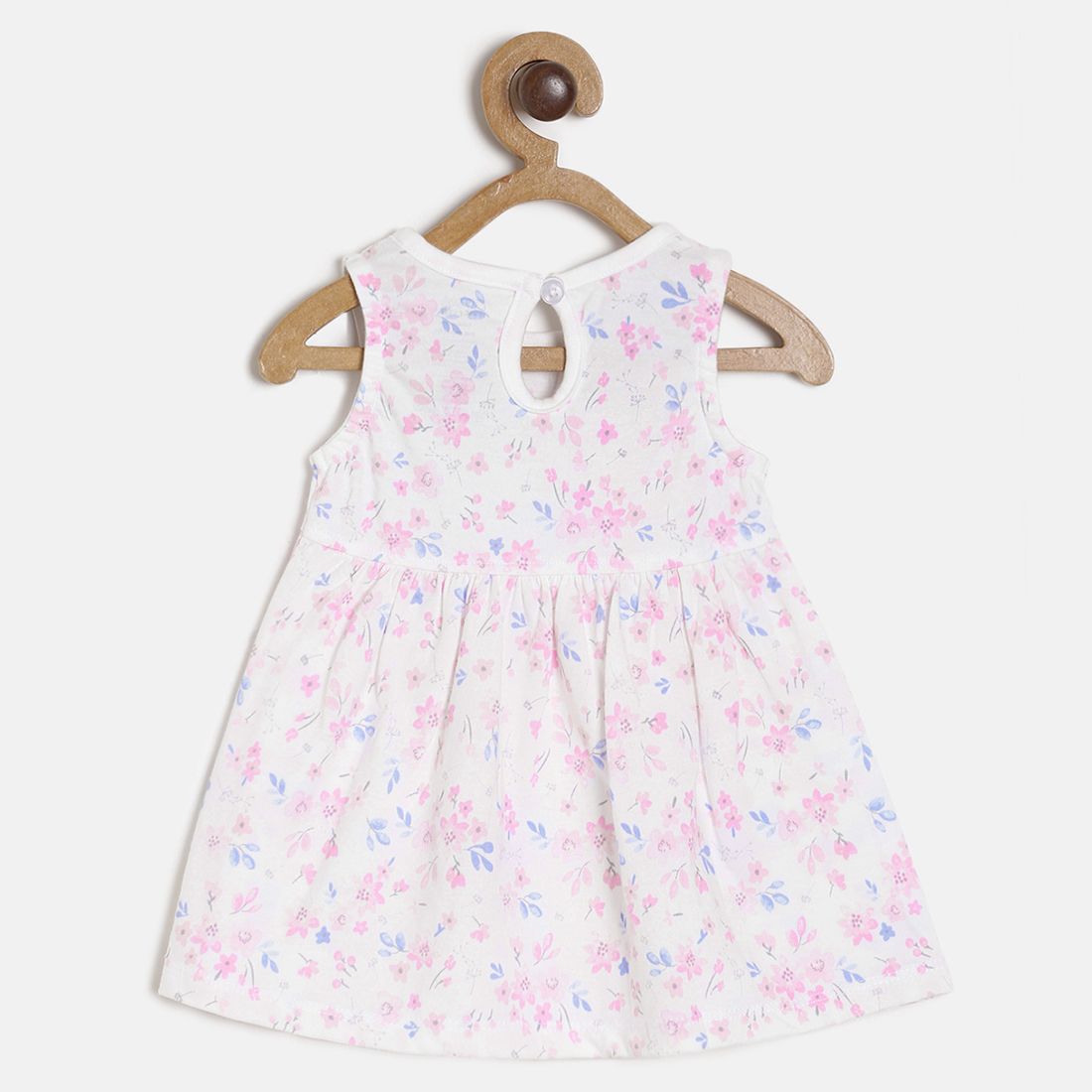 Baby Girls White & Pink Floral Printed Sleeveless Cotton Dress Regular Fit Casual Baby Dress