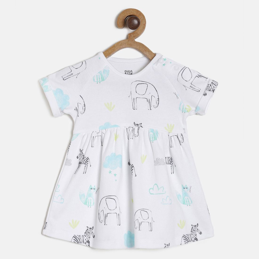 Baby Girls White Animal Printed Cotton Dress Regular Fit Casual Baby Dress