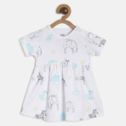 Baby Girls White Animal Printed Cotton Dress Regular Fit Casual Baby Dress