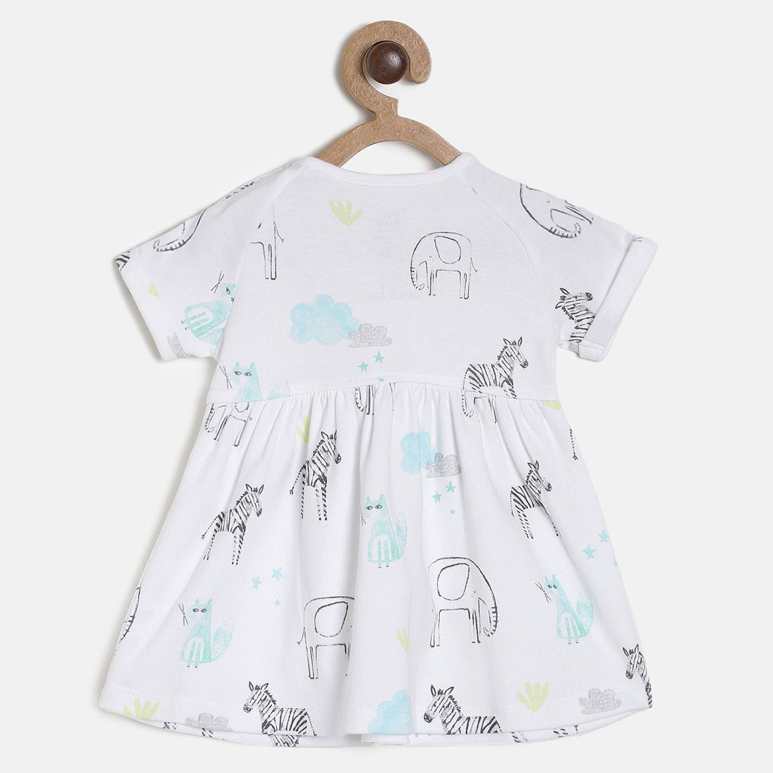 Baby Girls White Animal Printed Cotton Dress Regular Fit Casual Baby Dress