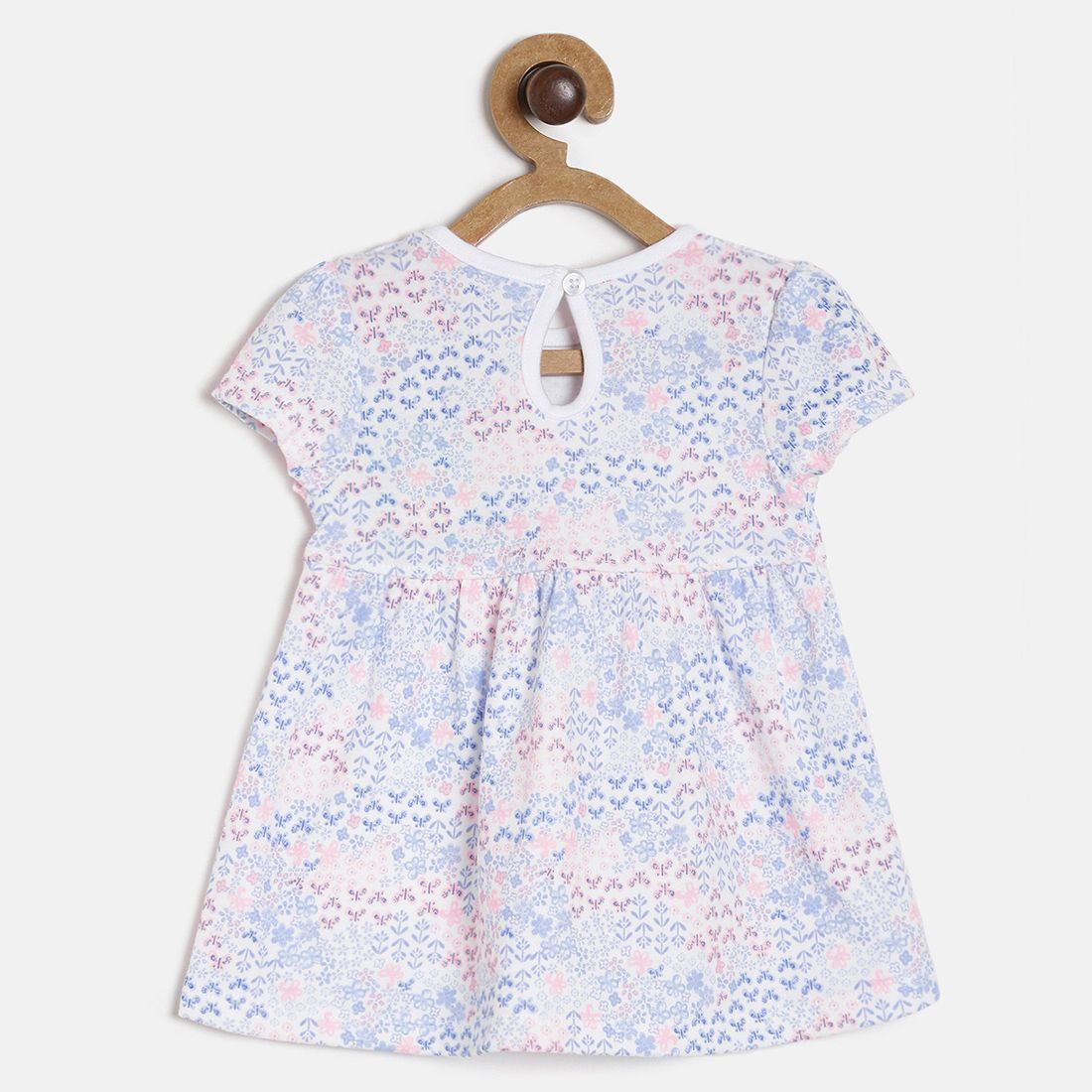 Baby Girls White & Blue Floral Printed Cotton Dress Regular Fit Casual Baby Dress