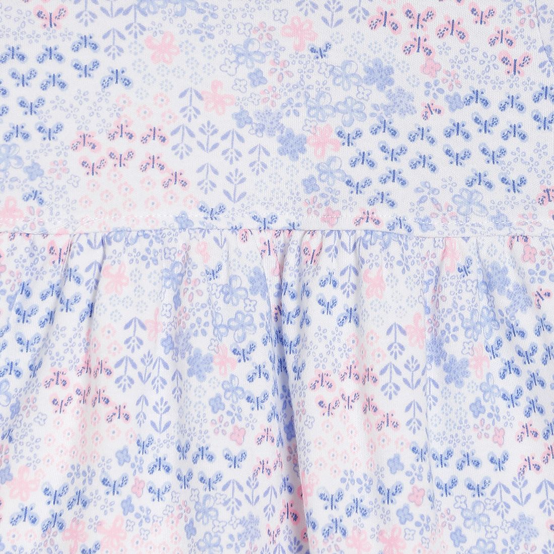 Baby Girls White & Blue Floral Printed Cotton Dress Regular Fit Casual Baby Dress