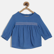Baby Girls Blue Smocked Cotton Top Regular Fit Casual Baby Top