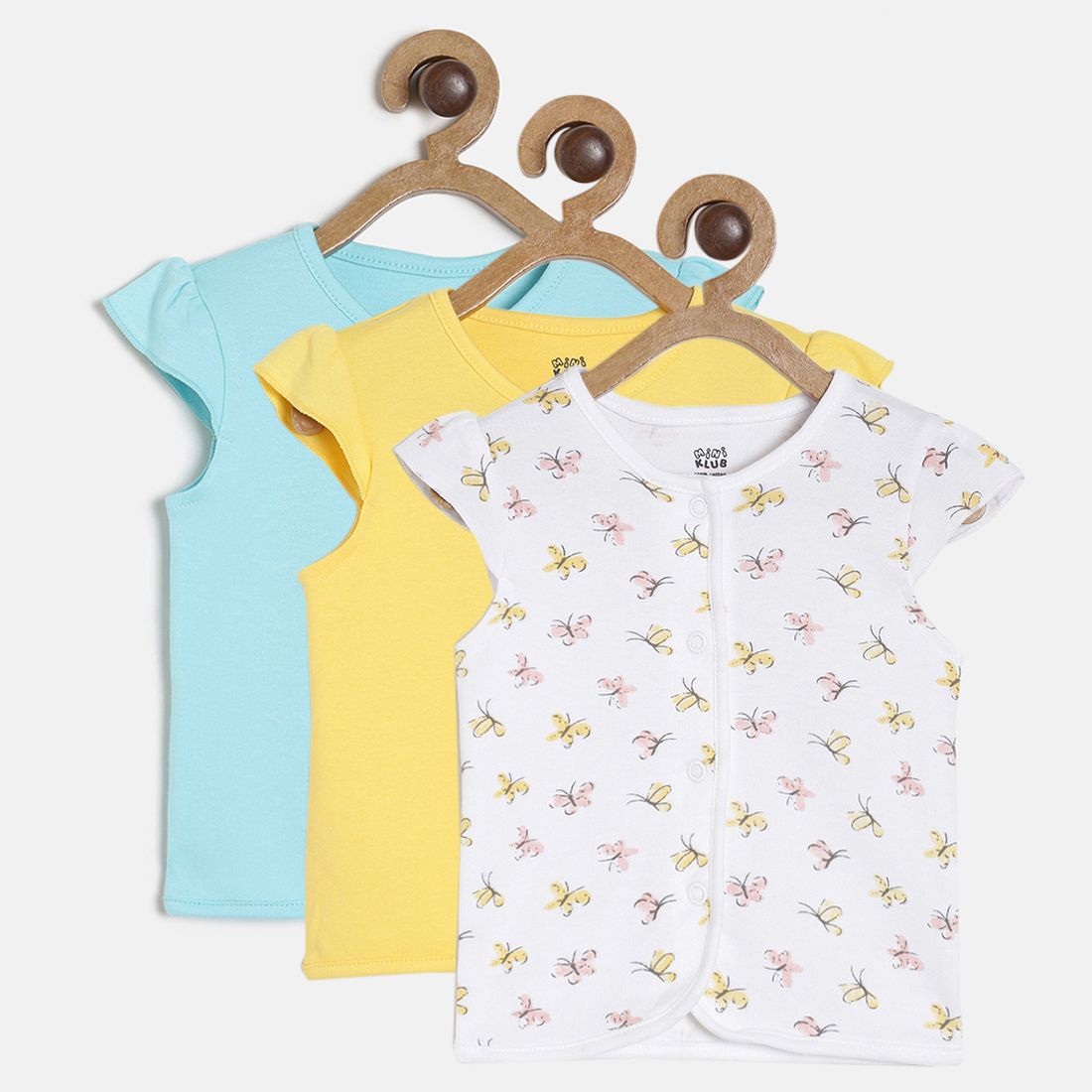 Baby Girls White Yellow & Blue Cotton Front Open Vest Pack of 3 Regular Fit Casual Baby Vests