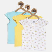 Baby Girls White Yellow & Blue Cotton Front Open Vest Pack of 3 Regular Fit Casual Baby Vests