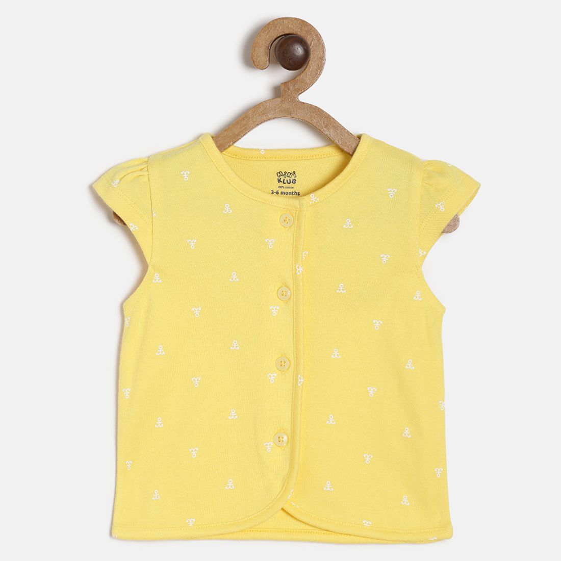 Baby Girls Yellow Printed Cotton Front Open Vest Regular Fit Casual Baby Vest