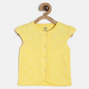 Baby Girls Yellow Printed Cotton Front Open Vest Regular Fit Casual Baby Vest
