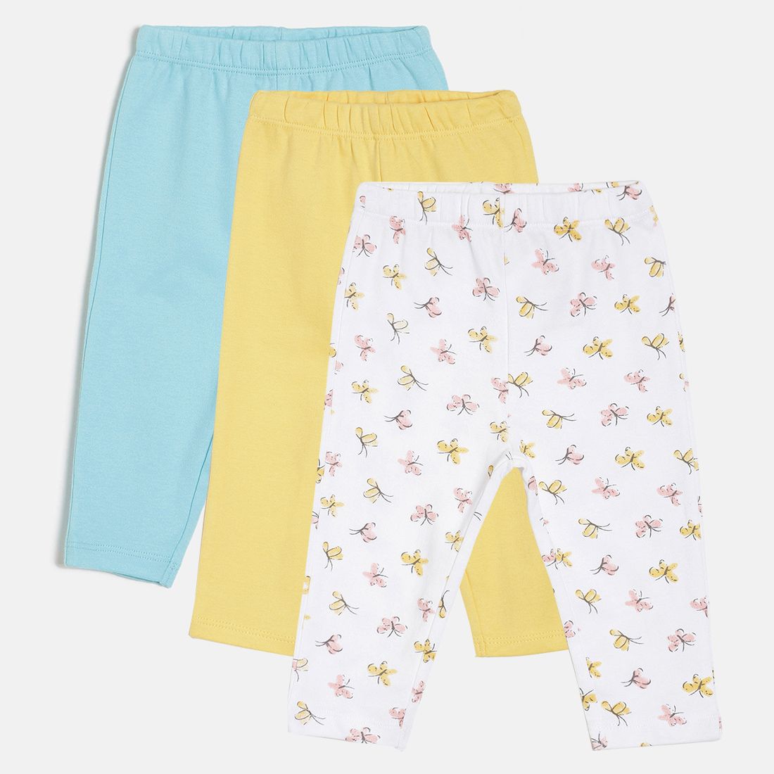 Baby Girls Blue Yellow & White Printed Cotton Leggings Pack of 3 Regular Fit Casual Baby Leggings