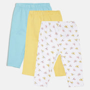 Baby Girls Blue Yellow & White Printed Cotton Leggings Pack of 3 Regular Fit Casual Baby Leggings