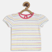 Baby Girls White Striped Cotton T-Shirt Regular Fit Casual Baby T-Shirt