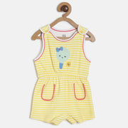 Baby Girls Yellow Striped Cotton Sleeveless Regular Fit Casual Romper