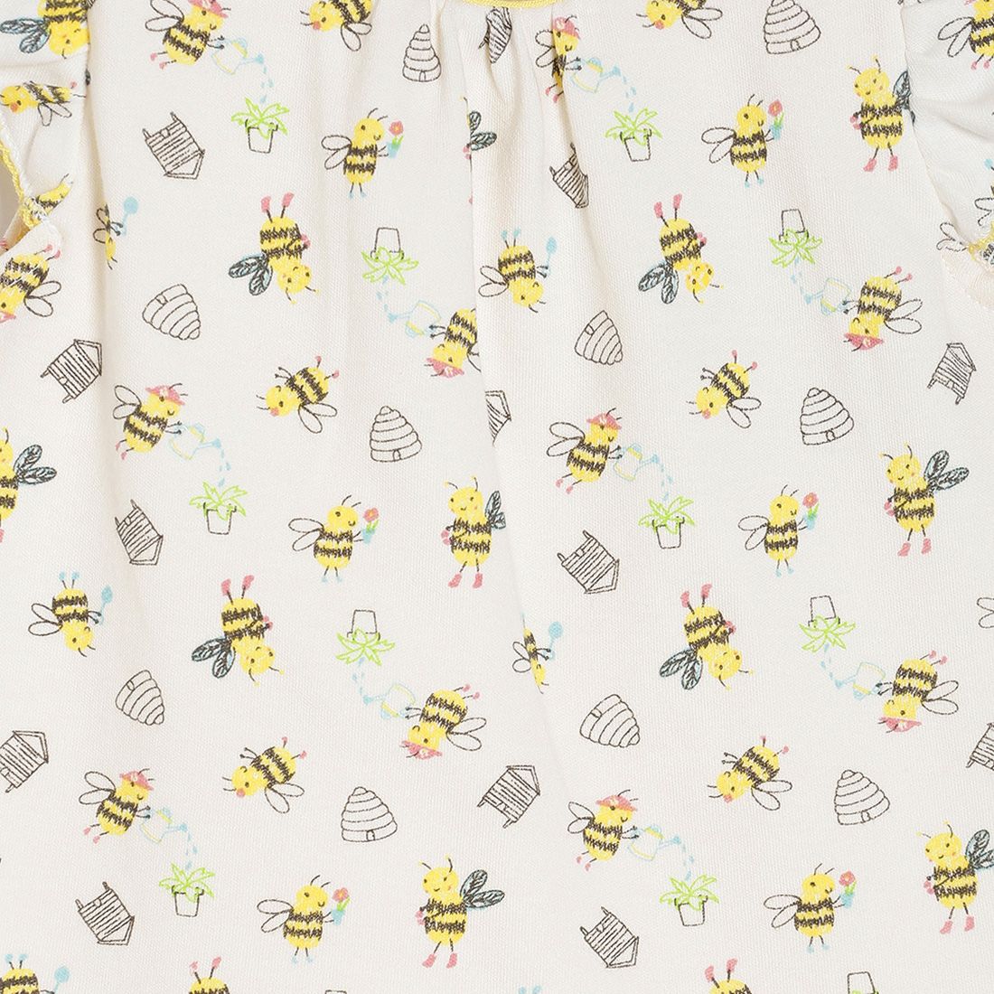 Baby Girls White & Yellow Bee Print Cotton Top with Shorts Regular Fit Casual Co-ord Set