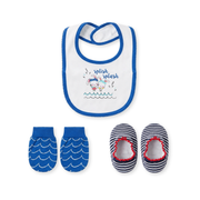 Baby Blue White and Navy Cotton Bib Mittens and Booties Set Bunny Design Newborn Essentials