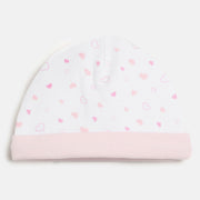 Baby Girls White & Pink Heart Print Cotton Cap Regular Fit Baby Cap
