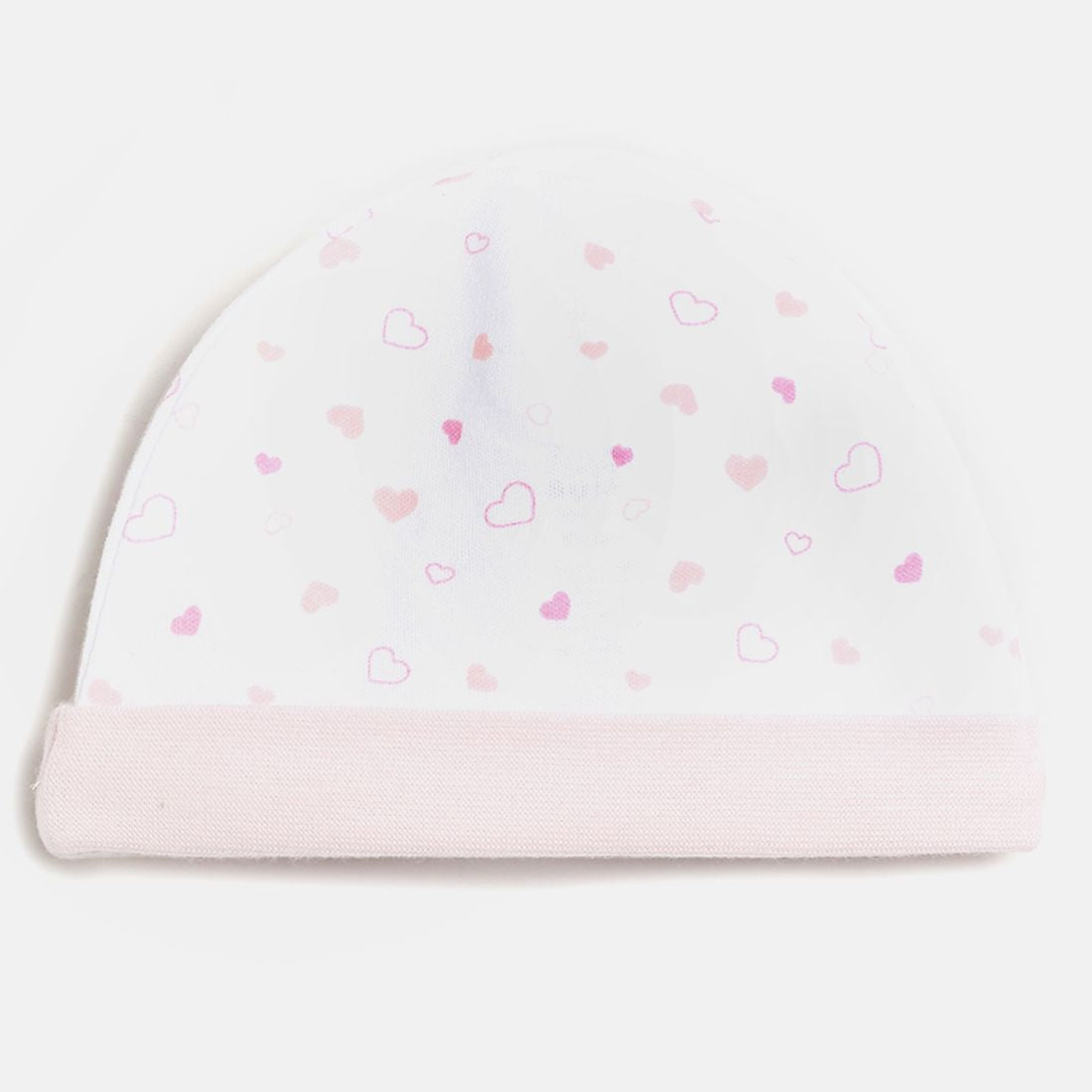 Baby Girls White & Pink Heart Print Cotton Cap Regular Fit Baby Cap