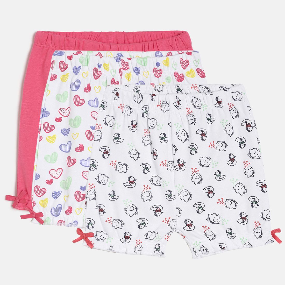 Baby Girls Pink & White Printed Cotton Shorts Pack of 3 Regular Fit Casual Baby Shorts