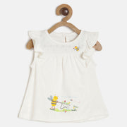 Baby Girls White Bee Printed Cotton Flutter Sleeves Regular Fit Casual Top