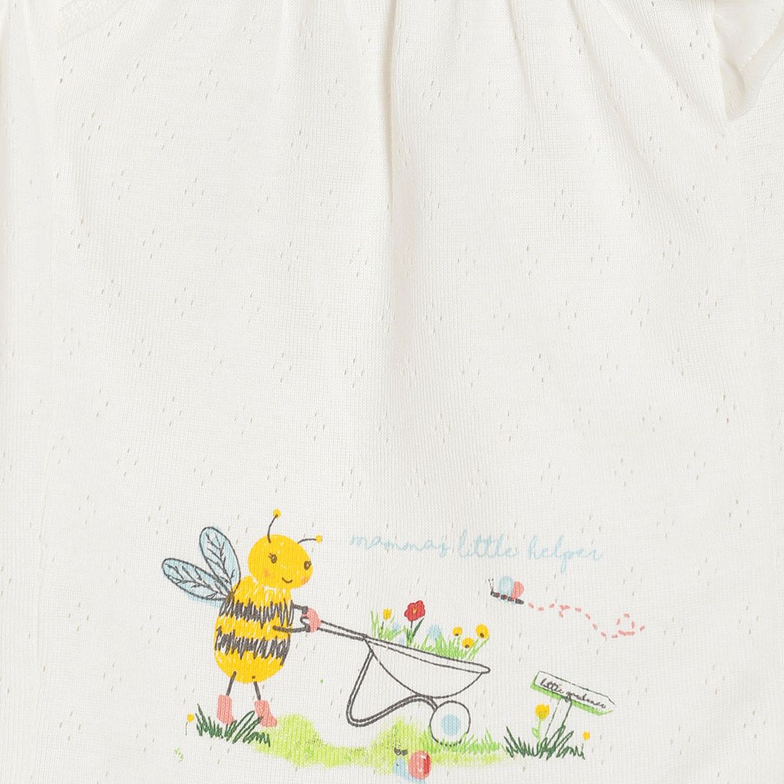 Baby Girls White Bee Printed Cotton Flutter Sleeves Regular Fit Casual Top