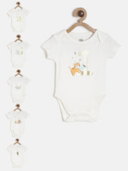 Baby Boys White Number Print Cotton Bodysuit Pack of 6 Regular Fit Casual Baby Bodysuits