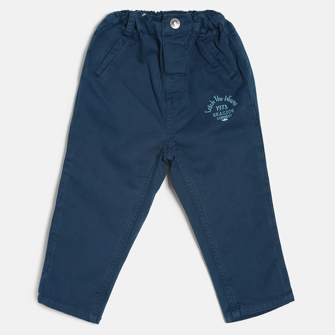 Baby Boys Blue Solid Cotton Trousers Regular Fit Casual Kids Trousers
