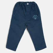Baby Boys Blue Solid Cotton Trousers Regular Fit Casual Kids Trousers