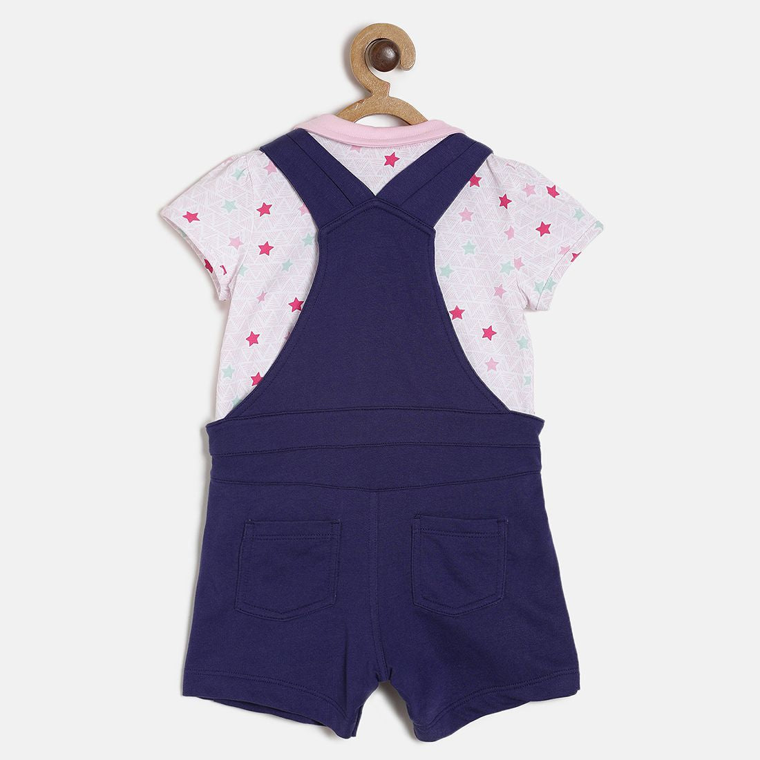 Baby Girls Purple Dungaree with Printed T-Shirt Set Regular Fit Casual Kids Outfit