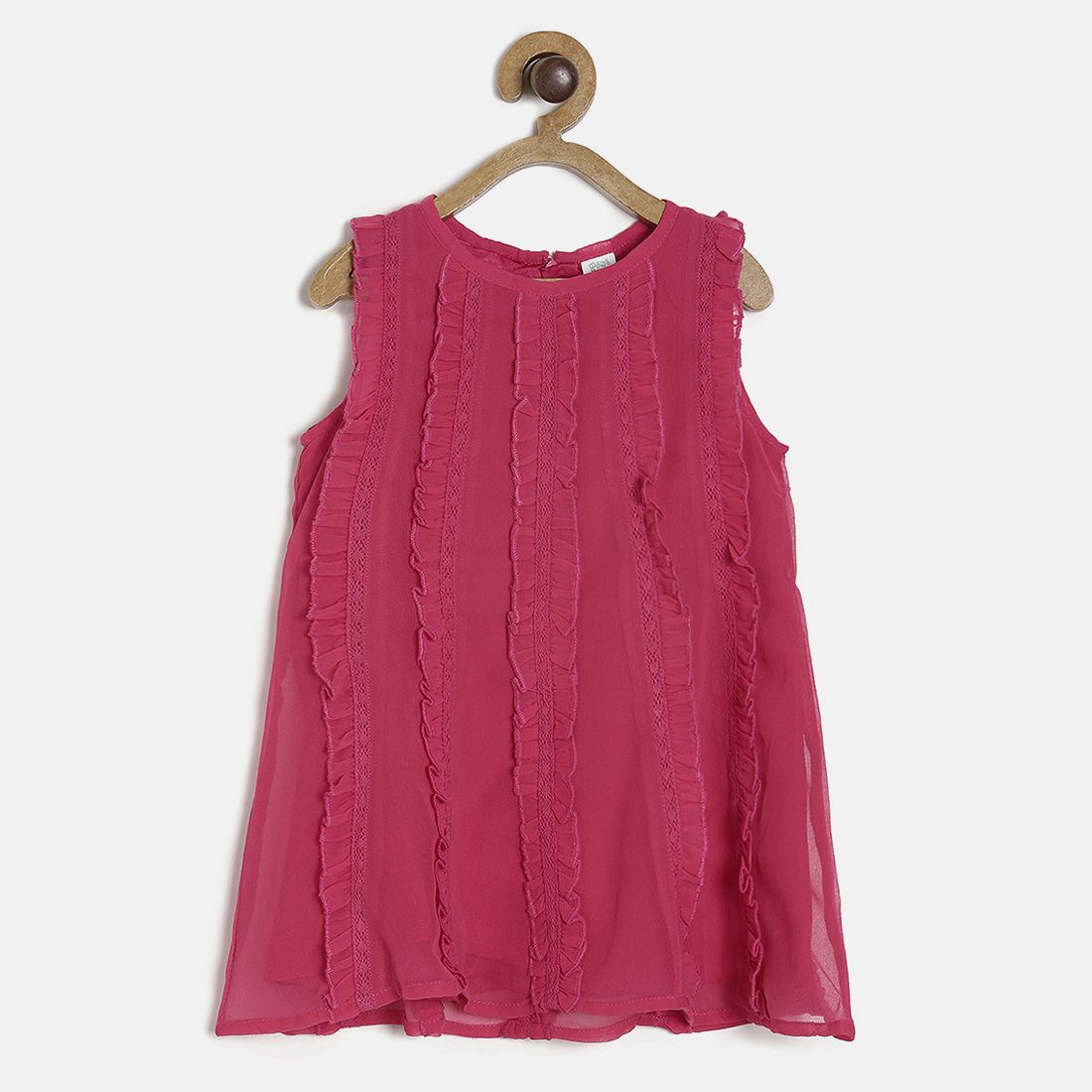 Baby Girls Pink Ruffle Detail Sleeveless Fit and Flare Casual Dress