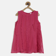 Baby Girls Pink Ruffle Detail Sleeveless Fit and Flare Casual Dress