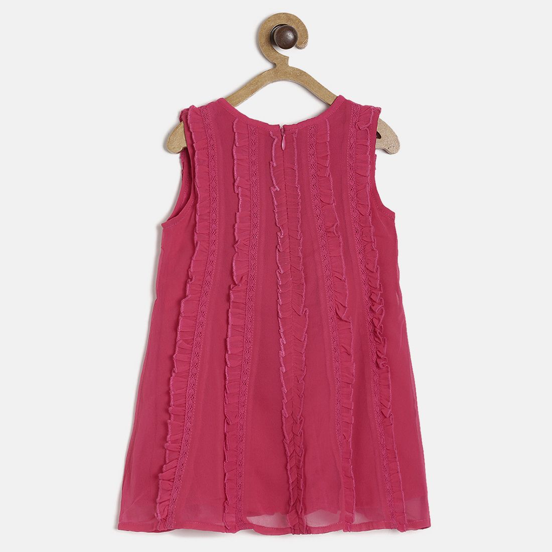 Baby Girls Pink Ruffle Detail Sleeveless Fit and Flare Casual Dress