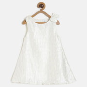 Baby Girls White Textured Sleeveless Fit and Flare Party Dress