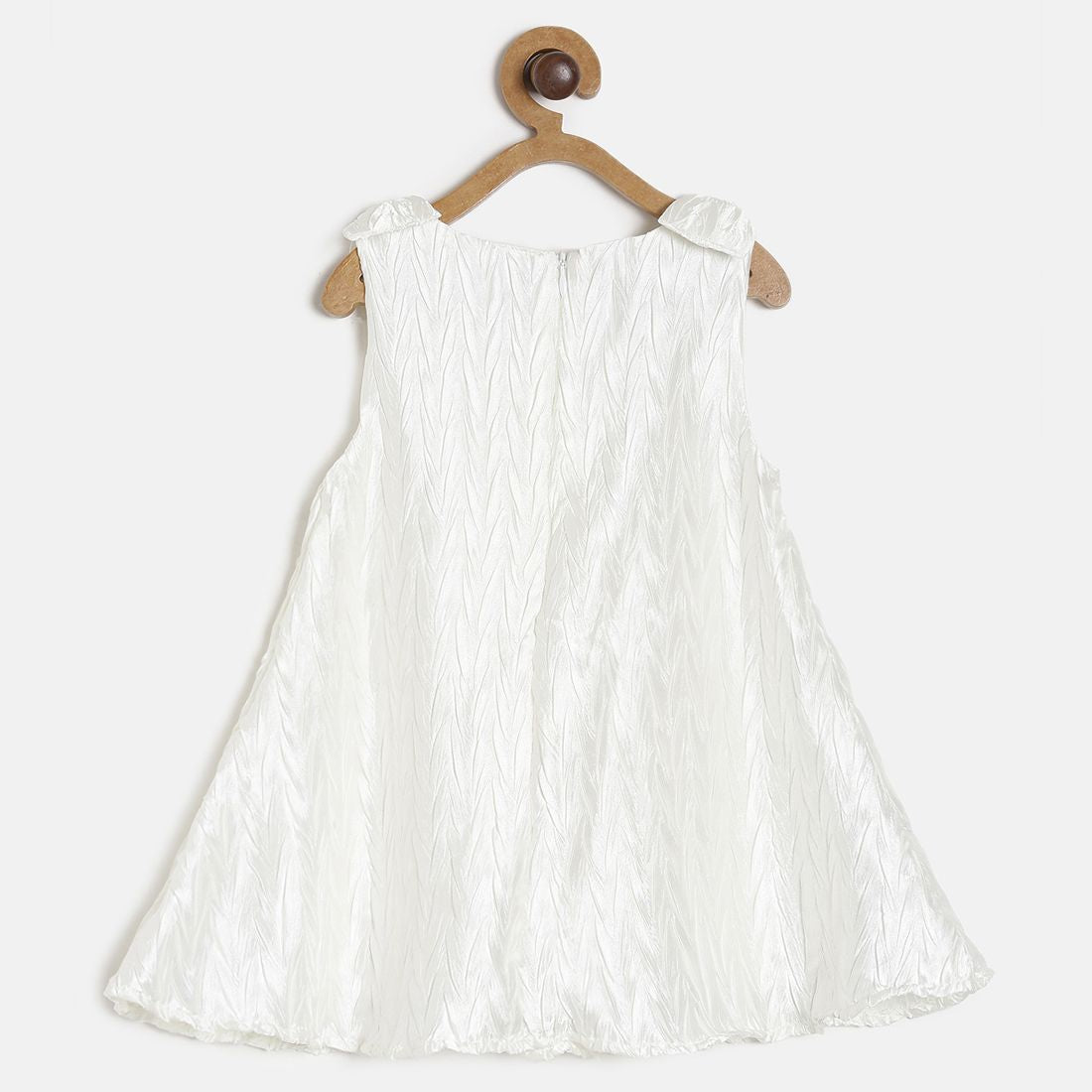 Baby Girls White Textured Sleeveless Fit and Flare Party Dress