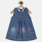 Baby Girls Blue Embroidered Denim Sleeveless Fit and Flare Dress