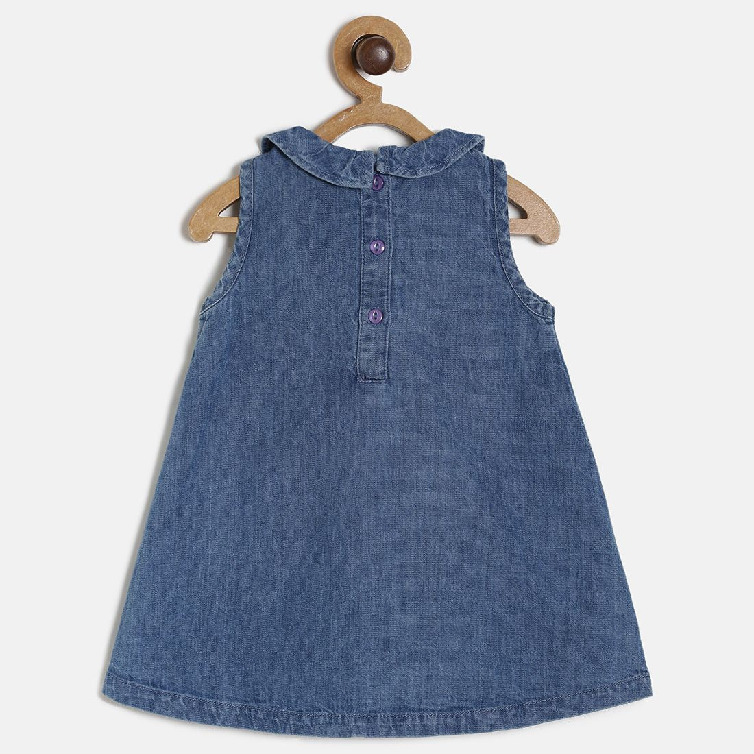 Baby Girls Blue Embroidered Denim Sleeveless Fit and Flare Dress