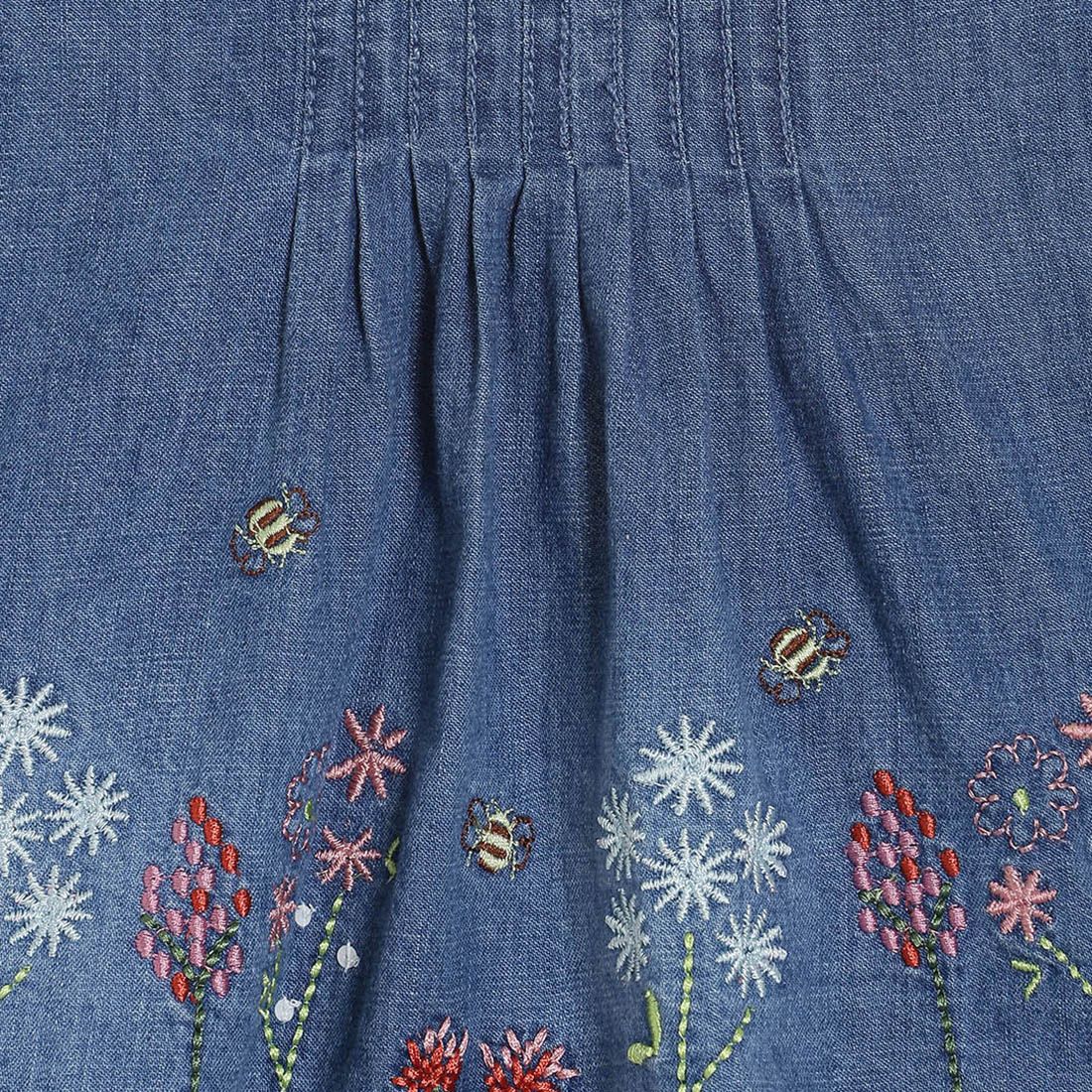 Baby Girls Blue Embroidered Denim Sleeveless Fit and Flare Dress