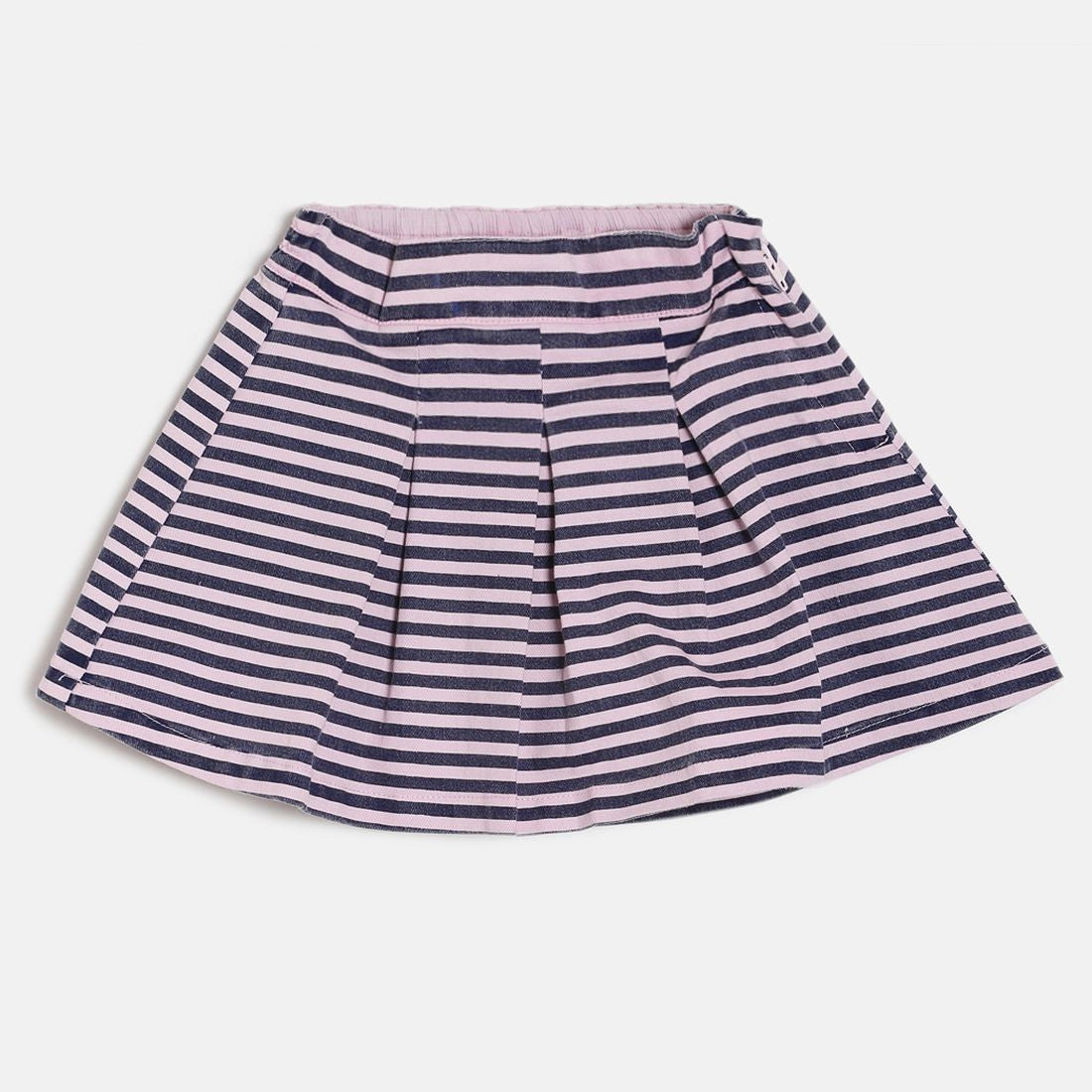 Baby Girls Pink and Navy Striped Pleated Casual Skirt