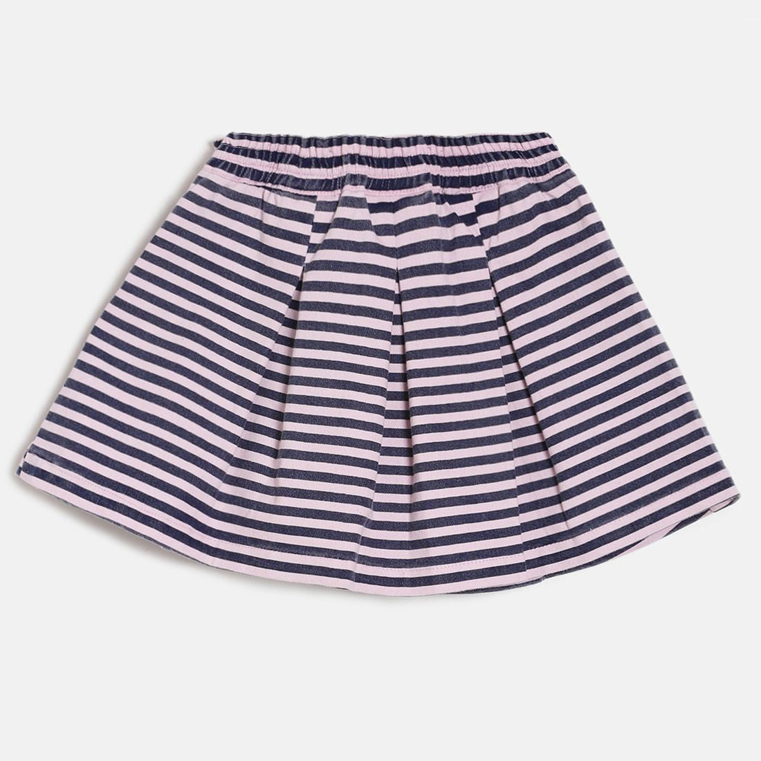 Baby Girls Pink and Navy Striped Pleated Casual Skirt