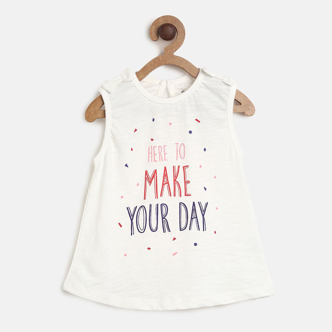 Baby Girls White Typography Printed Sleeveless Casual Top