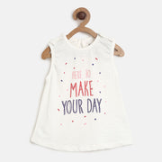 Baby Girls White Typography Printed Sleeveless Casual Top