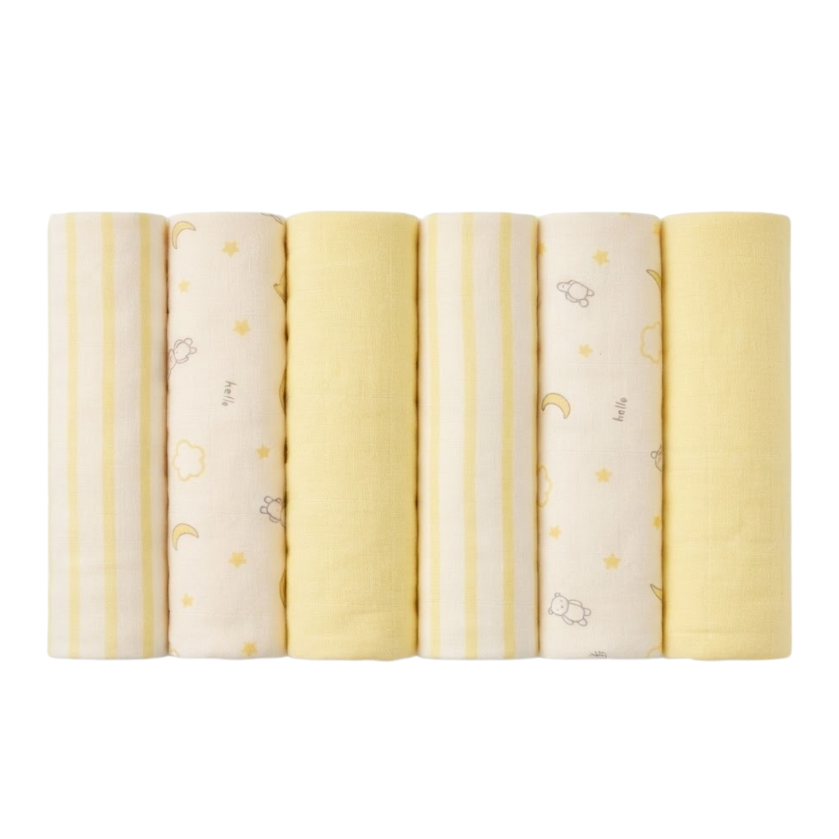 Baby Ivory and Yellow Cotton Muslin Swaddles Pack of 6 Soft Newborn Essentials