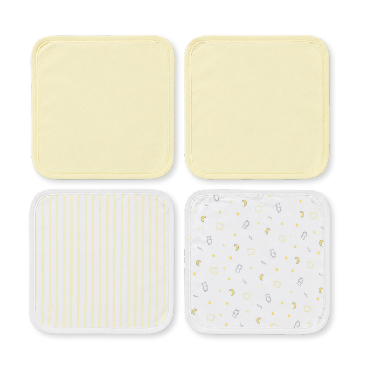 Baby Ivory and Yellow Cotton Washcloths Pack of 4 Soft Bath Essentials