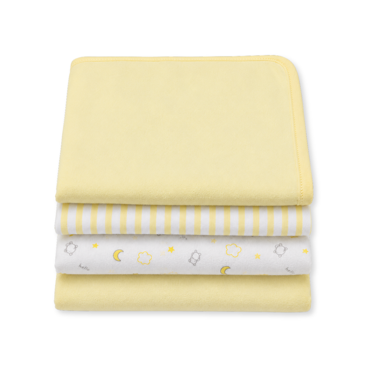 Baby Ivory and Yellow Cotton Washcloths Pack of 4 Soft Bath Essentials