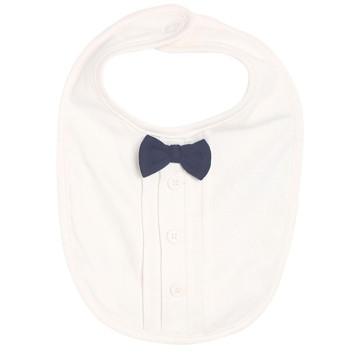 Boys White Formal Style Bib with Navy Blue Bow Tie