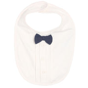 Boys White Formal Style Bib with Navy Blue Bow Tie