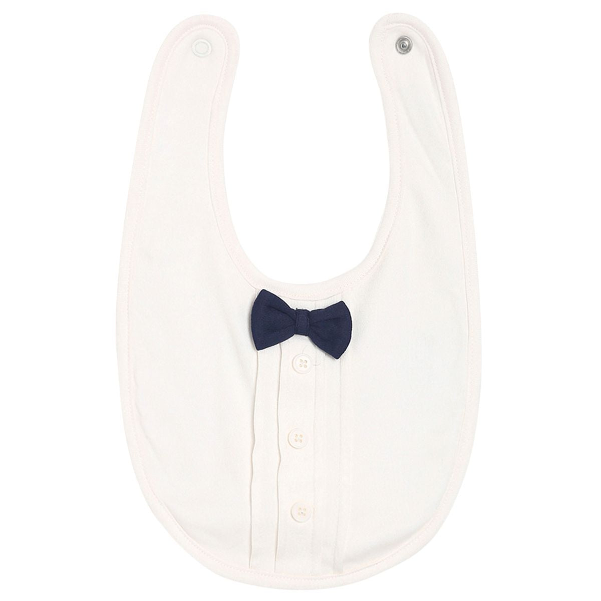 Boys White Formal Style Bib with Navy Blue Bow Tie