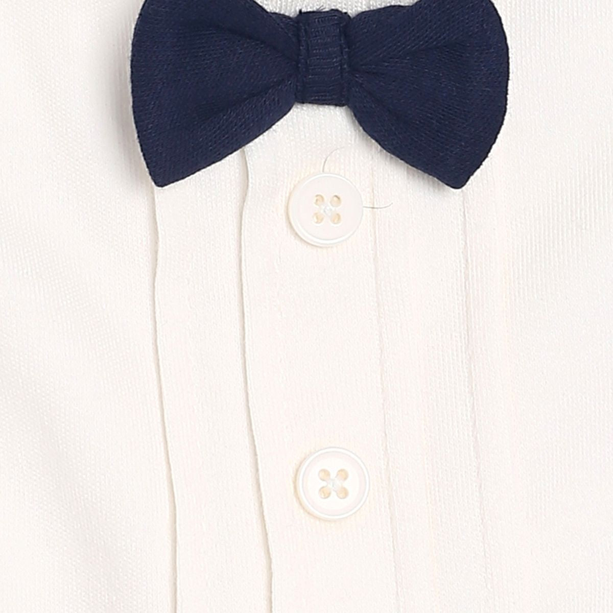 Boys White Formal Style Bib with Navy Blue Bow Tie