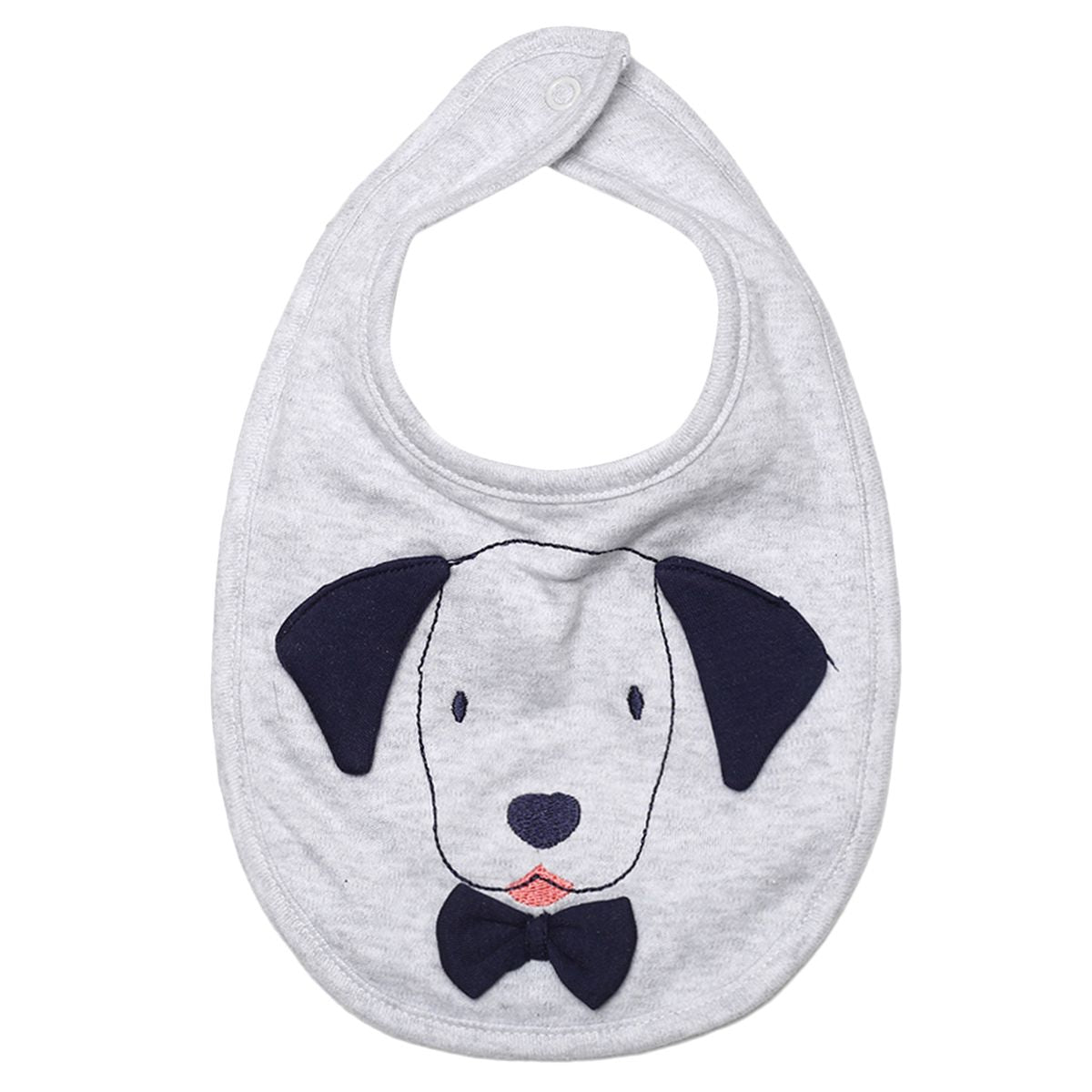 Boys Grey Puppy Face Feeding & Drool Bib with Bow Tie