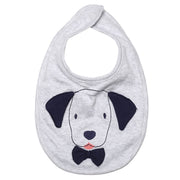 Boys Grey Puppy Face Feeding & Drool Bib with Bow Tie