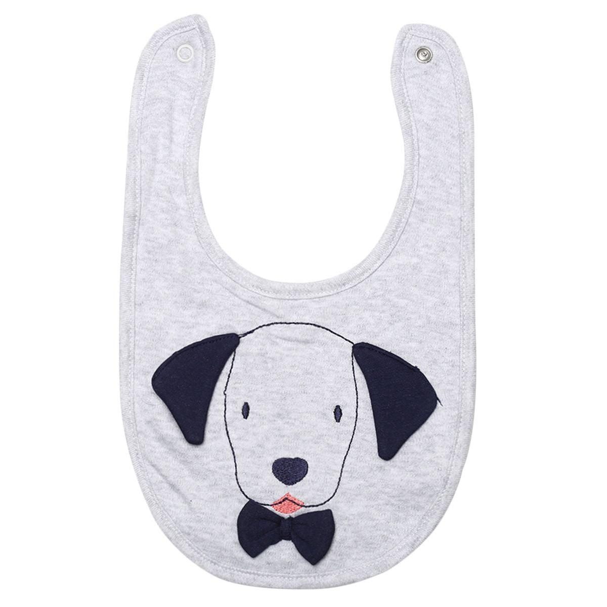 Boys Grey Puppy Face Feeding & Drool Bib with Bow Tie