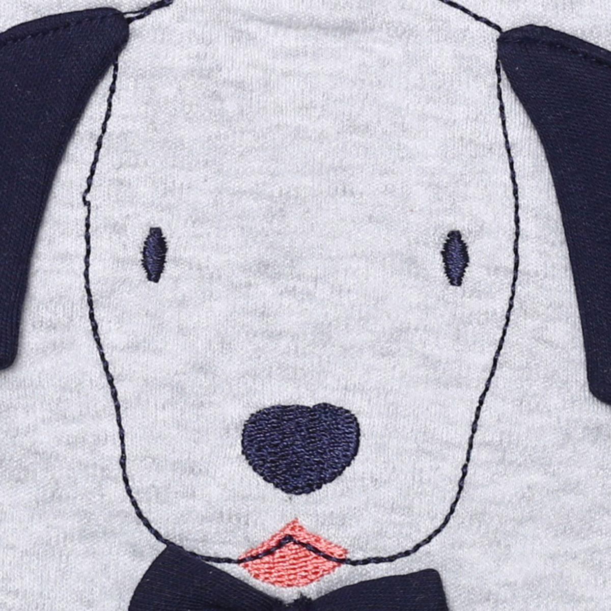Boys Grey Puppy Face Feeding & Drool Bib with Bow Tie